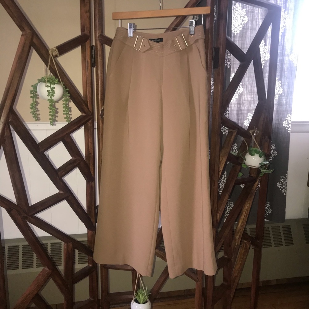 Tan wide leg cropped pants